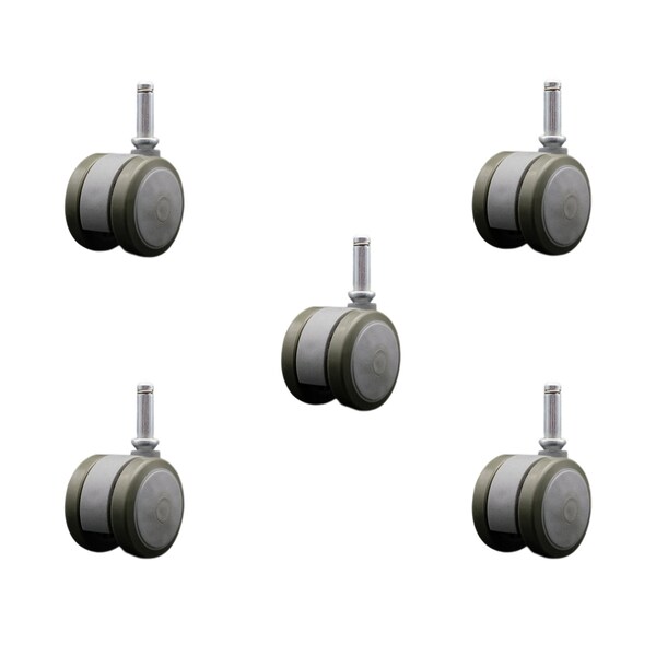 2'' Gray Floor Safe Twin Wheel Casters 7/16 Grip Ring Stem, 5PK